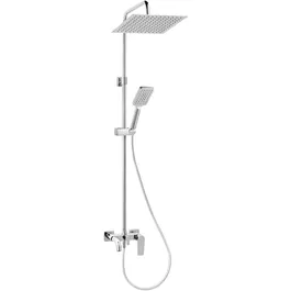 Set dus 2 in 1 Ferro Algeo Square, Baterie perete cada/dus + Set bara dus cu suport culisant, dus fix si para dus mobila, Crom