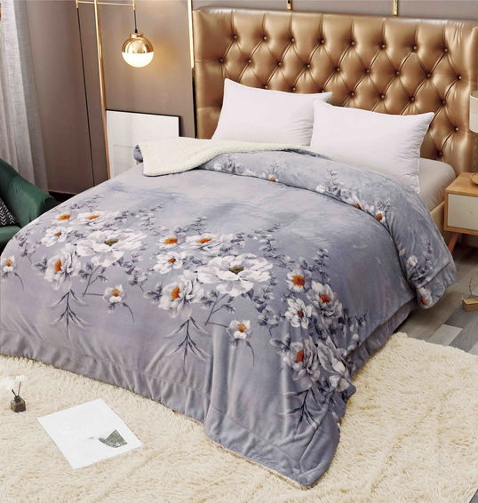 Pătură Cocolino dubla cu blanita 200/230 cm Flori gri