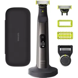 Aparat hibrid de barbierit si tuns, pentru fata, PHILIPS OneBlade Pro QP6652/61, 2 lame 360, 20 de setari de lungime (0,4-10 mm), 2 accesorii pentru corp, 120 min (Li-ion), toc hardcase, cablu de alimentare USB-A, fara adaptor pentru priza