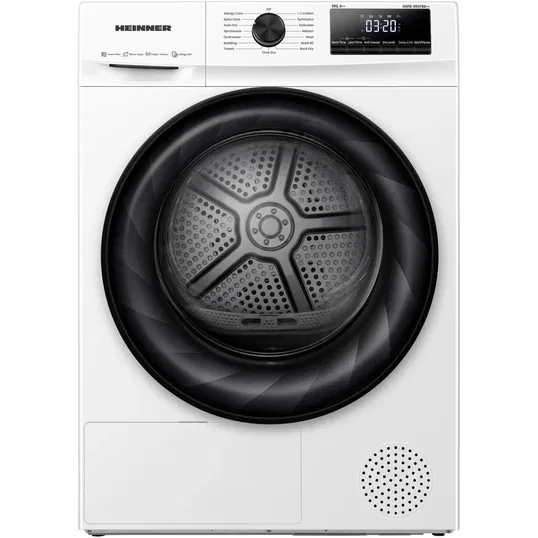 Uscator de rufe Heinner HHPD-H90FRA++, Pompa de caldura, 9 kg, 15 programe, Clasa A++, Display LED, Power AirFlow, Alb