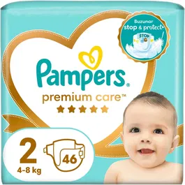 Scutece Pampers Premium Care Value Pack Minus Marimea 2, Nou Nascut, 4-8 kg, 46 buc
