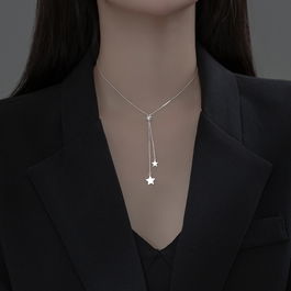 Lantisor la baza gatului din argint rodiat cu pandantiv lantisoare si stelute, bijuterii pentru femei, stralucitor, maxim 38 cm, 1,62 gr