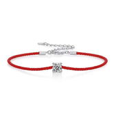 Bratara argint cu moissanit, bratara prieteniei, martisor argint, argint 925 rodiat, snur rosu, argintiu, 1,30 gr
