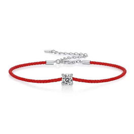 Bratara argint cu moissanit, bratara prieteniei, martisor argint, argint 925 rodiat, snur rosu, argintiu, 1,30 gr