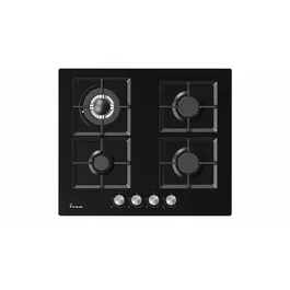 Plita incorporabila Fram FBH-M4IWF-GBK, Gaz, 4 arzatoare, Gratar fonta, Wok, Aprindere electrica, Dispozitiv de siguranta, 60 cm, Sticla neagra