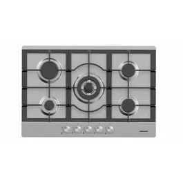 Plita incorporabila Heinner HBH-M705IWFIX, Gaz, 5 arzatoare, Gratar fonta, Wok, Aprindere electrica, Dispozitiv de siguranta,75 cm, Inox