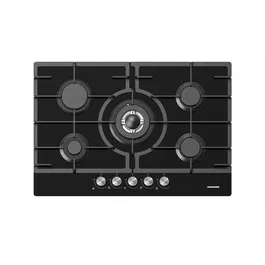 Plita incorporabila Heinner HBH-M705IWFGBK, Gaz, 5 arzatoare, Gratar fonta, Wok, Aprindere electrica, Dispozitiv de siguranta, 75 cm, Sticla neagra