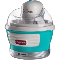 Aparat de inghetata, sorbet si iaurt inghetat 0643 Party Time Maker Ariete, Capacitate 1.5 l, Recipient detasabil, 12 W, Buton On/Off, Alb/Bleu