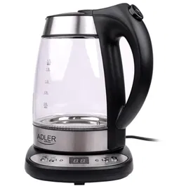 Fierbator ADLER AD 1247 cu reglare temperatura, 2200 W,1.7l, sticla,leduri iluminare,negru/inox