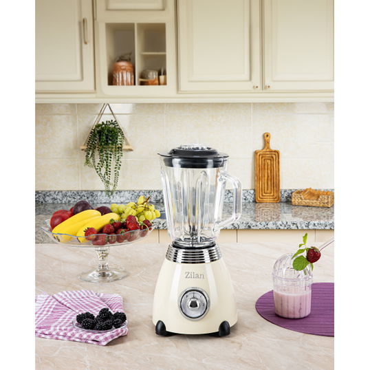 Blender RETRO Zilan Bej, capacitate 1.5 L, putere 500W, lame din otel