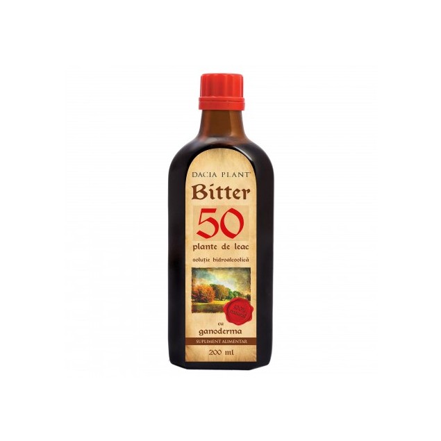 Bitter 50 plante cu ganoderma, 200ml, Dacia Plant