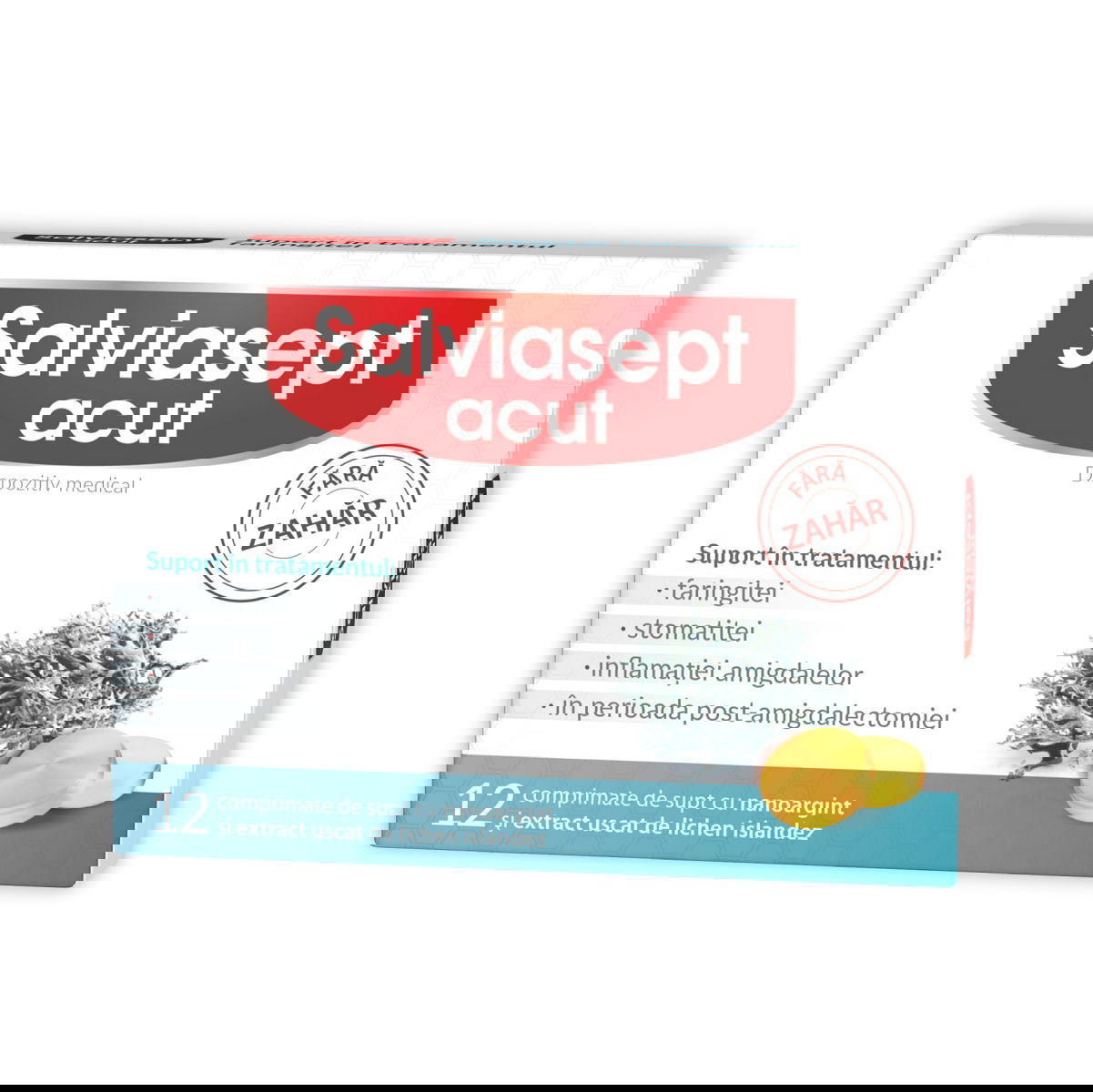 Salviasept Acut, fara zahar, 12 comprimate, Zdrovit