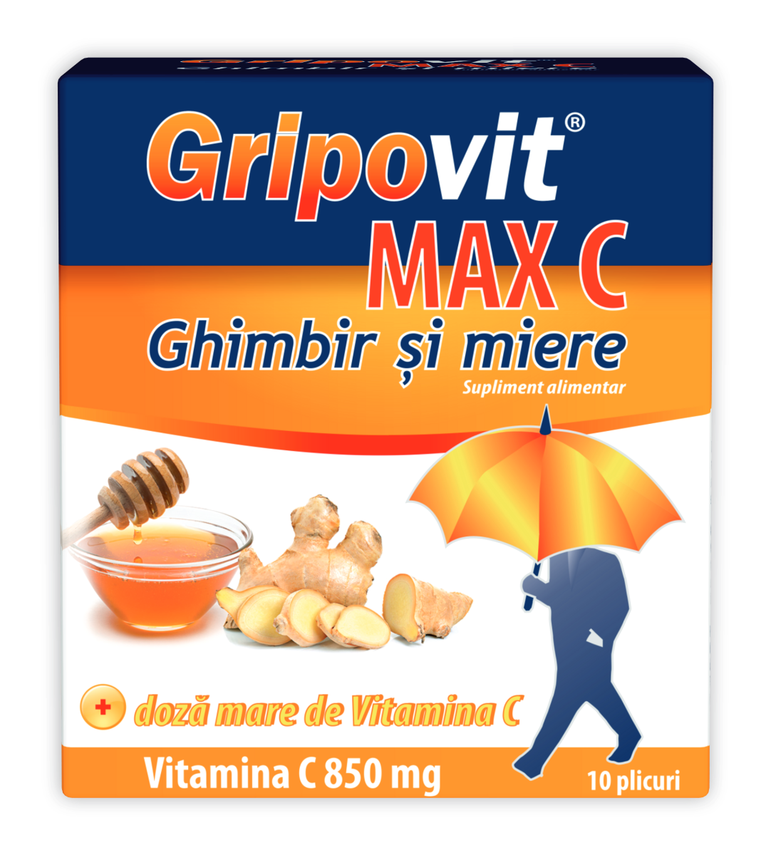 Gripovit Max C ghimbir si miere, 10 plicuri, Zdrovit