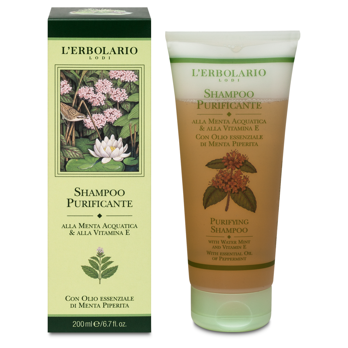 L'Erbolario Sampon purificator cu menta si vitamina E, 200ml