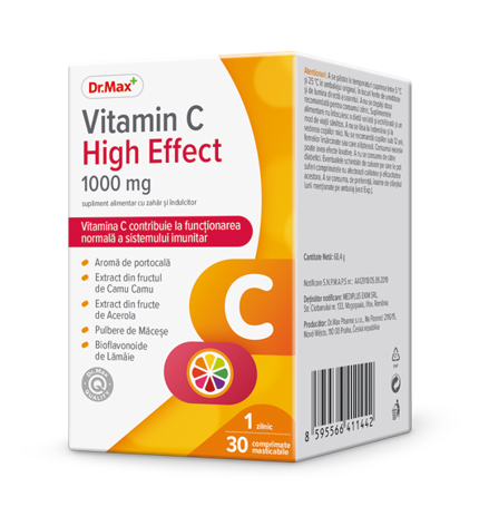 Dr. Max Vitamina C High Effect 1000mg, 30 comprimate mestecabile