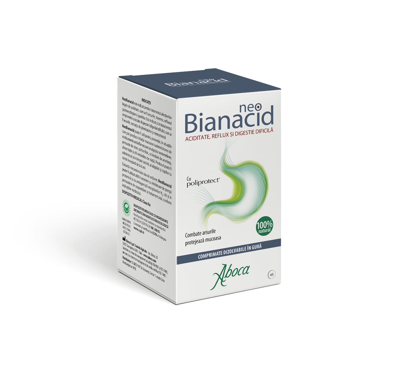 NeoBianacid cu poliprotect pentru aciditate si reflux, 45 comprimate, Aboca