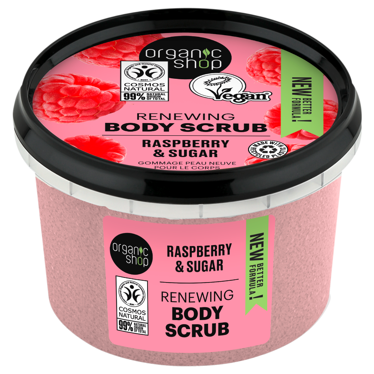 Scrub de corp cu zahar si zmeura Raspberry Cream, 250ml, Organic Shop