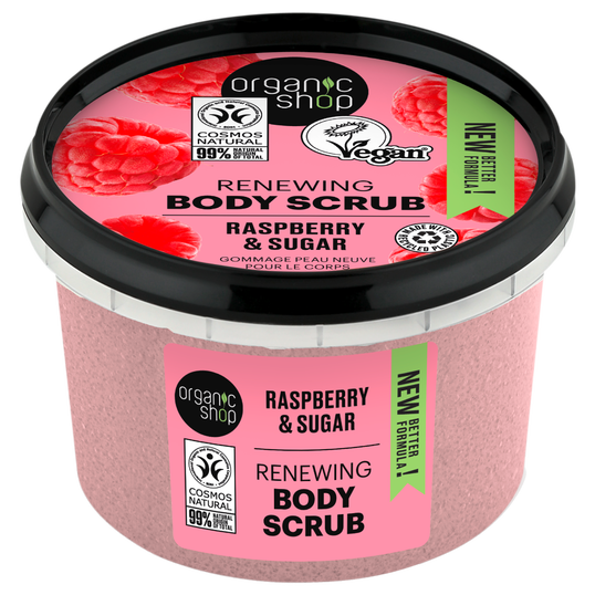 Scrub de corp cu zahar si zmeura Raspberry Cream, 250ml, Organic Shop