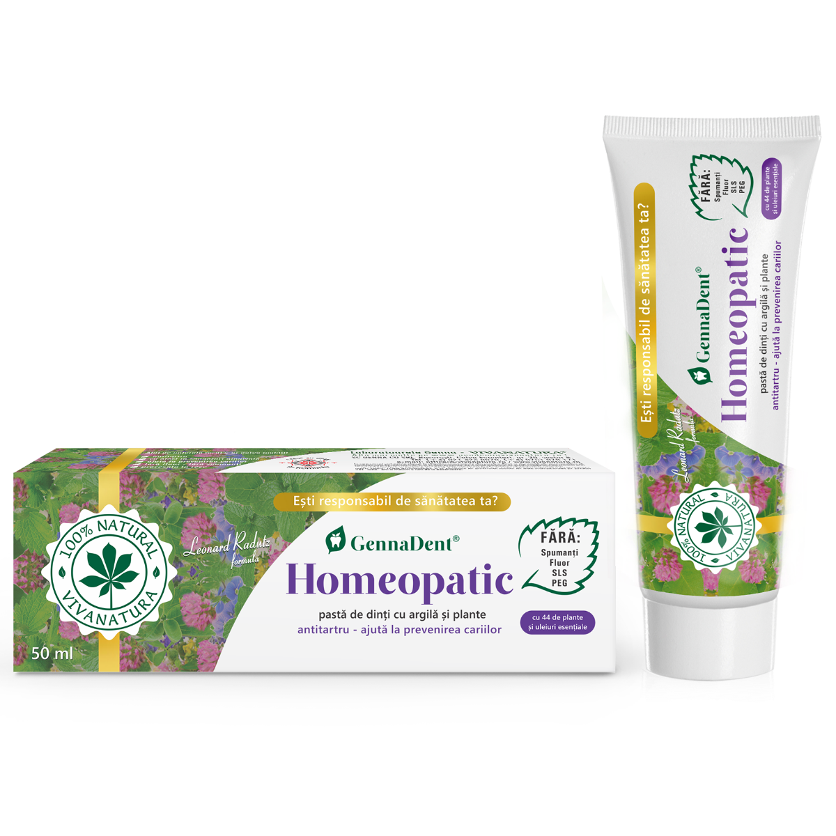 Pasta de dinti GennaDent Homeopatic, 50ml, VivaNatura