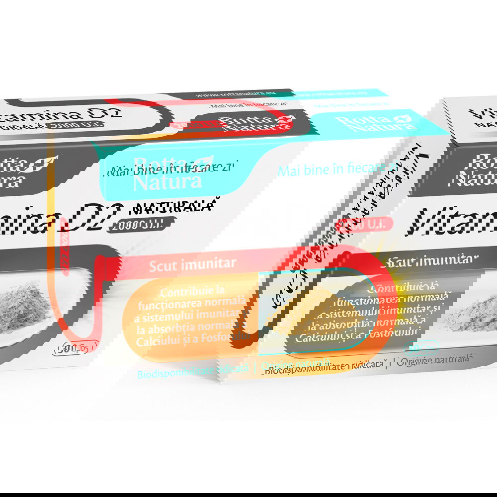 Vitamina D2 naturala 2000 UI, 30 capsule, Rotta Natura