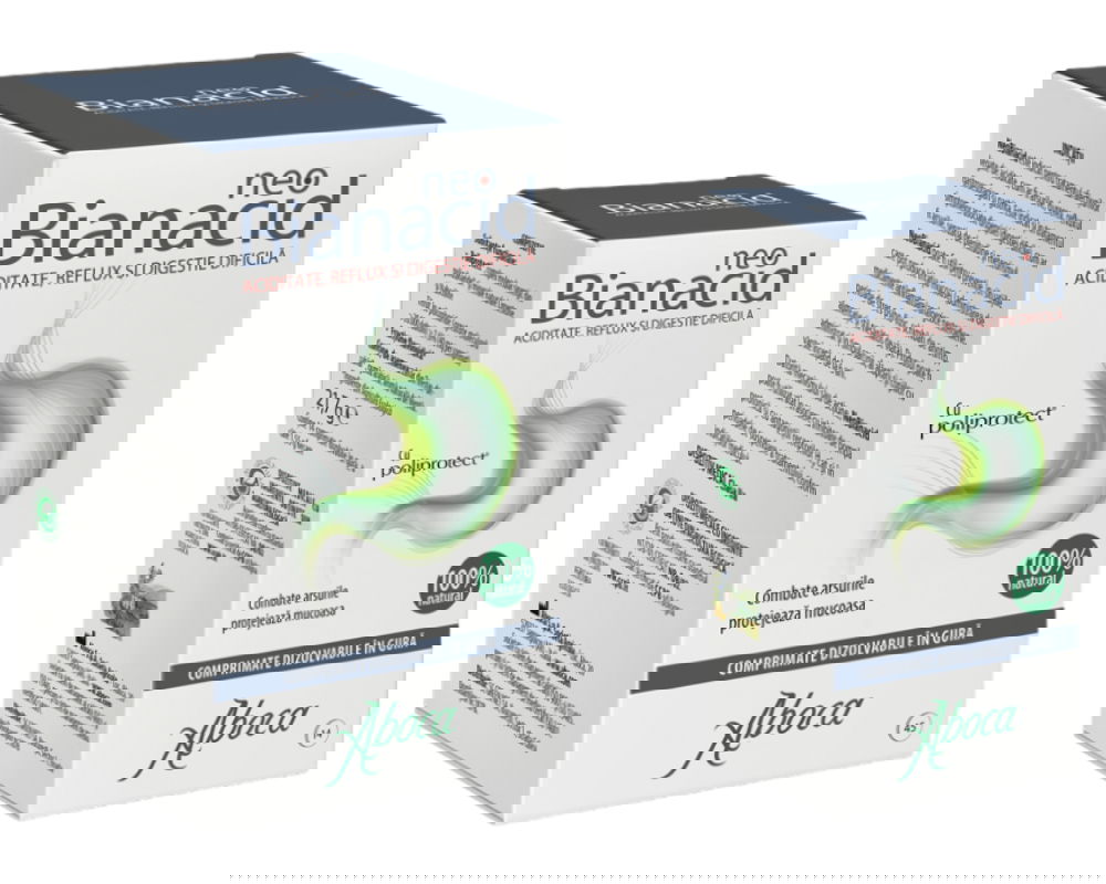 Pachet NeoBianacid cu poliprotect pentru aciditate și reflux, 45 comprimate + 14 comprimate, Aboca