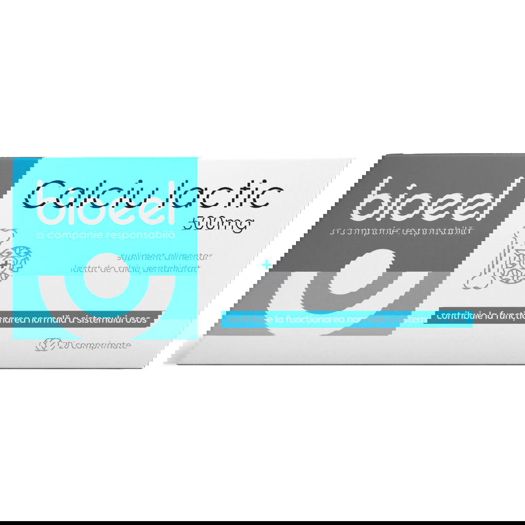 Calciu lactic 500mg, 20 comprimate, Bioeel