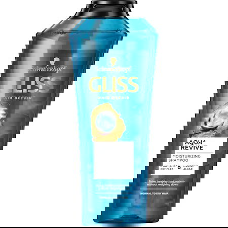 Sampon Aqua Revive pentru par normal sau uscat, cu alge marine si complex de Hyaluron, 400ml, Gliss
