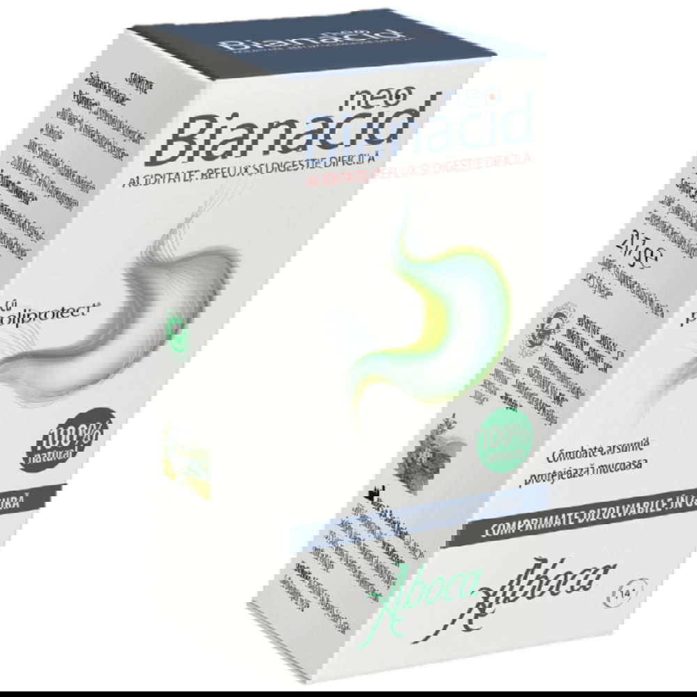 NeoBianacid cu poliprotect pentru aciditate si reflux, 14 tablete, Aboca