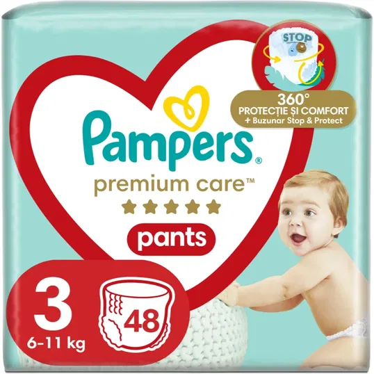 Pampers Premium Care Pants Size 3 scutece tip chiloțel 6-11kg 48 buc