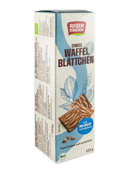 Napolitane bio din grau spelta in ciocolata cu lapte, 125g, Rosen Garten