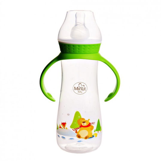 Biberon cu tetina si manere `Ursul pacalit de vulpe` pentru +3 luni Baby, 250ml, Minut