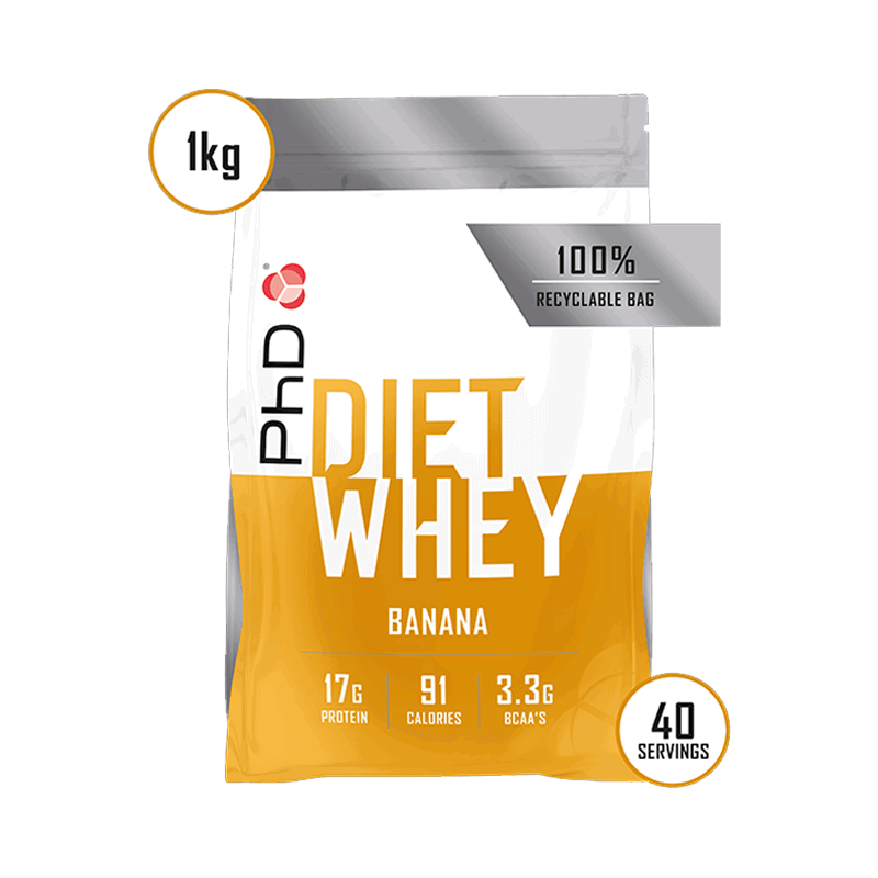 Pudra proteica cu aroma de banane Diet Whey, 1kg, PhD