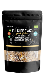 Fulgi de ovaz fini fara gluten cu maca, chia si seminte de canepa Eco, 200g, Niavis