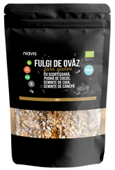 Fulgi de ovaz fini fara gluten cu scortisoara, cocos, chia si seminte de canepa Eco, 200g, Niavis