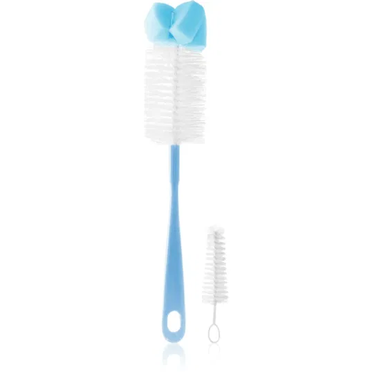 BabyOno Take Care Brush for Bottles and Teats with Mini Brush & Sponge Tip perie de curățare Blue 2 buc