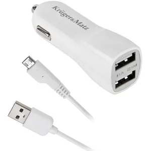 Incarcator Auto Kruger&Matz KM0018, 2x USB, 2.1A, cablu MicroUSB inclus (Alb)