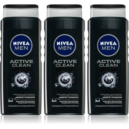 NIVEA MEN Active Clean Gel de duș pentru bărbați ambalaj economic 3 x 500 ml