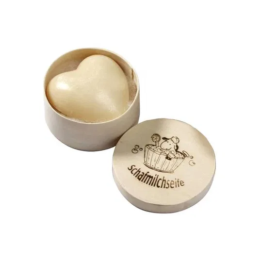 Sapun cremos cu lapte de oaie, inimioara, in cutie din lemn, 65g -