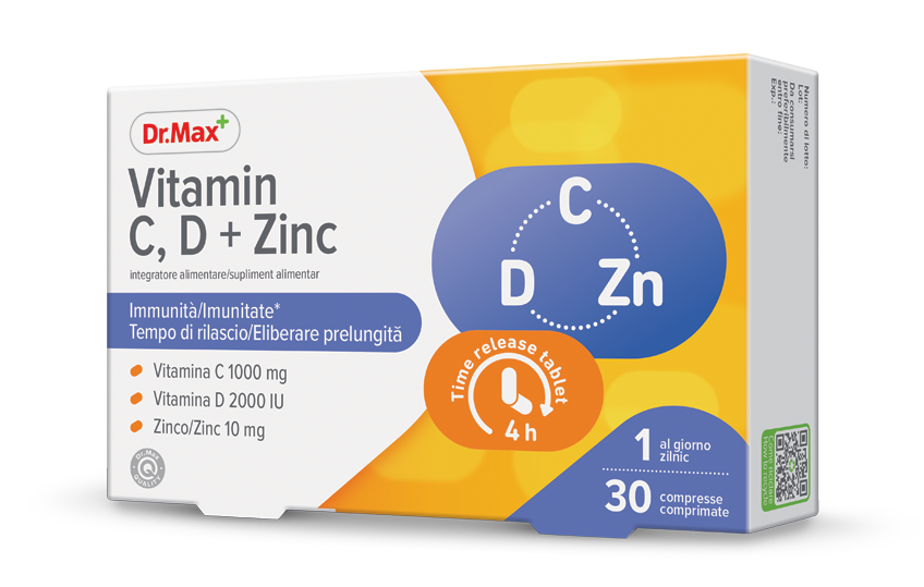 Dr. Max Vitamina C, D + Zinc, 30 comprimate