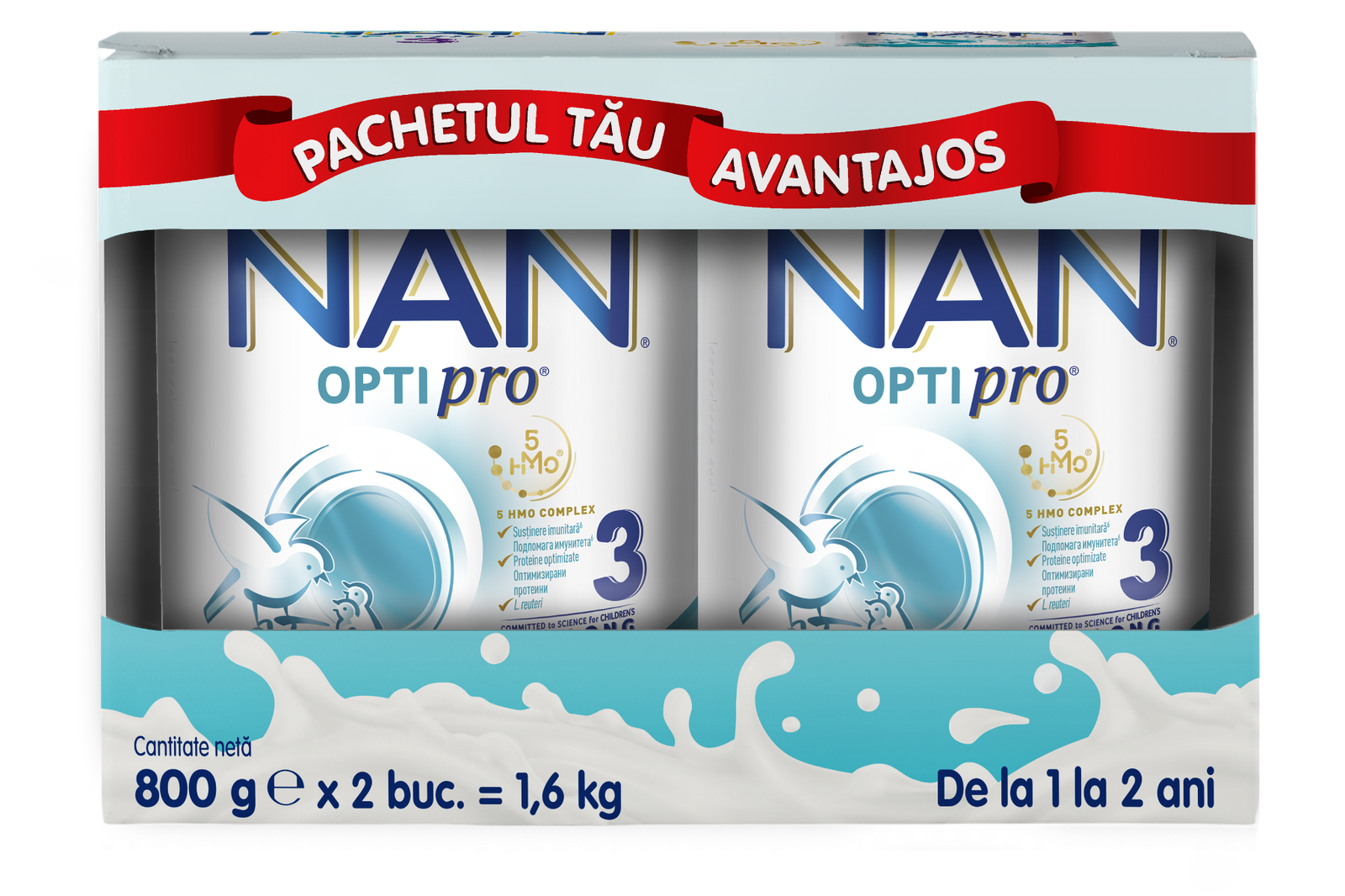 Pachet Nan 3 Optipro 1-2 ani, 2 x 800g, Nestle