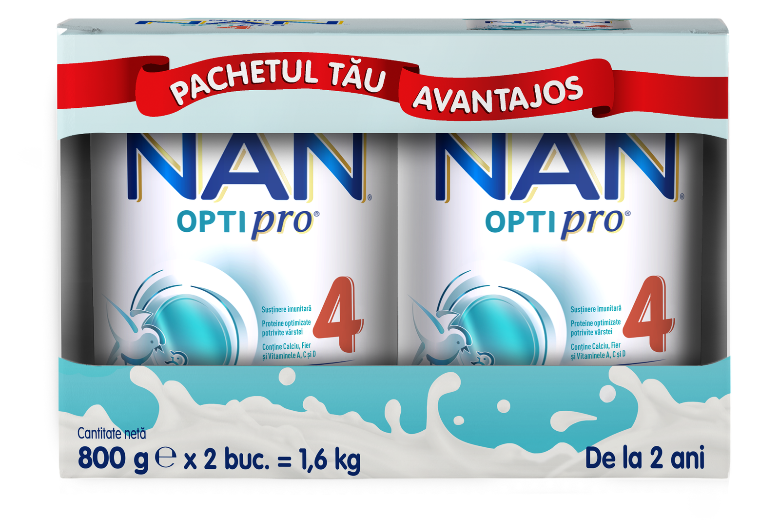 Pachet Nan 4 Optipro +2 ani, 2 x 800g, Nestle