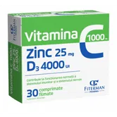 Vitamina C 1000mg, Zinc 25mg si D3 4000UI, 30cpr - Fiterman