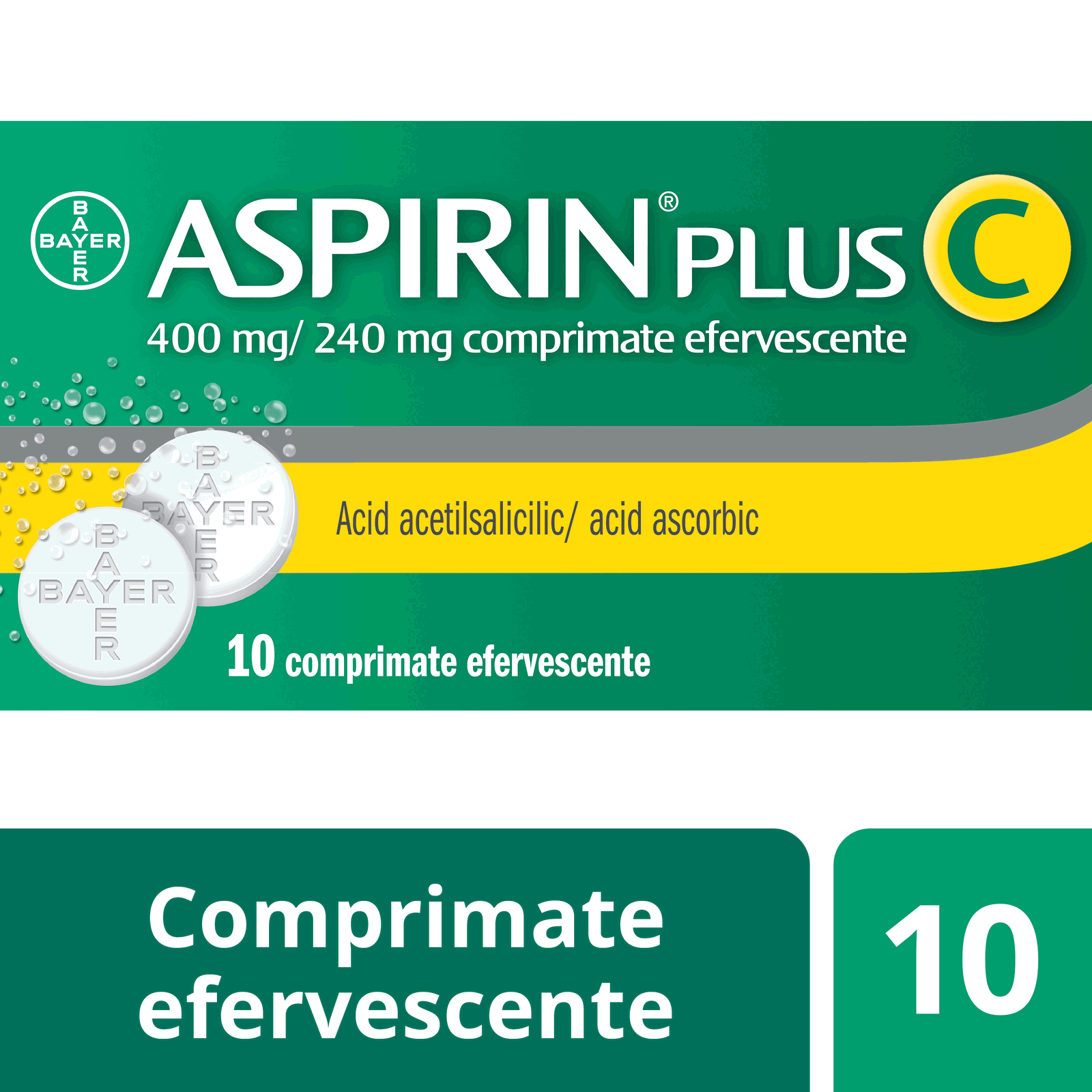 Aspirin Plus C 400 mg/240 mg, 10 comprimate efervescente, Bayer