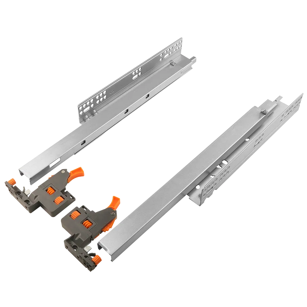 Glisiera ascunsa OT cu clipsuri, simpla, extractie totala, otel zincat+ plastic, max 35 kg, 450 mm, pentru kit OT sertar