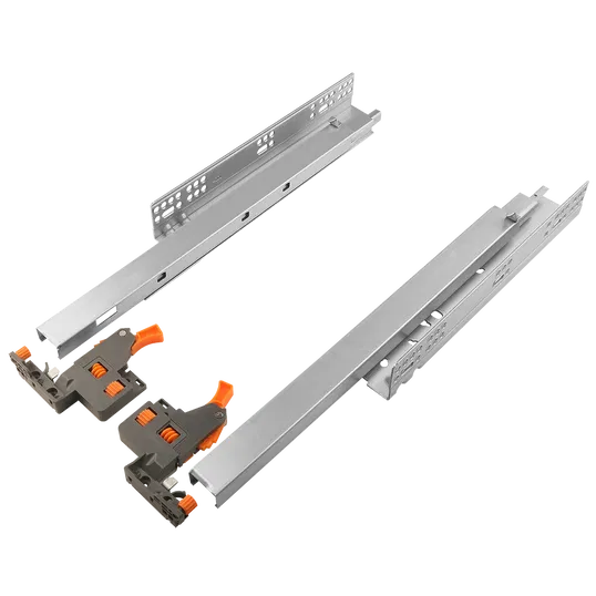 Glisiera ascunsa OT cu clipsuri, simpla, extractie totala, otel zincat+ plastic, max 35 kg, 450 mm, pentru kit OT sertar
