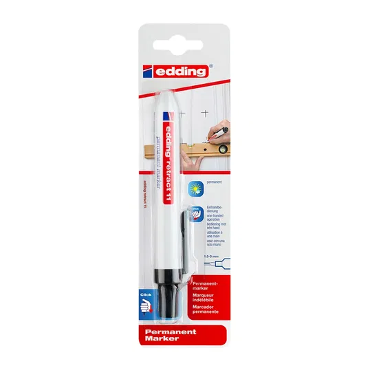 Marker permanent Edding Retract 11, corp plastic, varf rotund, 1,5-3 mm, negru