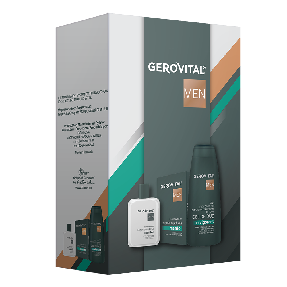 Set Men Lotiune dupa ras 100ml + Gel de dus revigorant 3 in 1 400ml, Gerovital