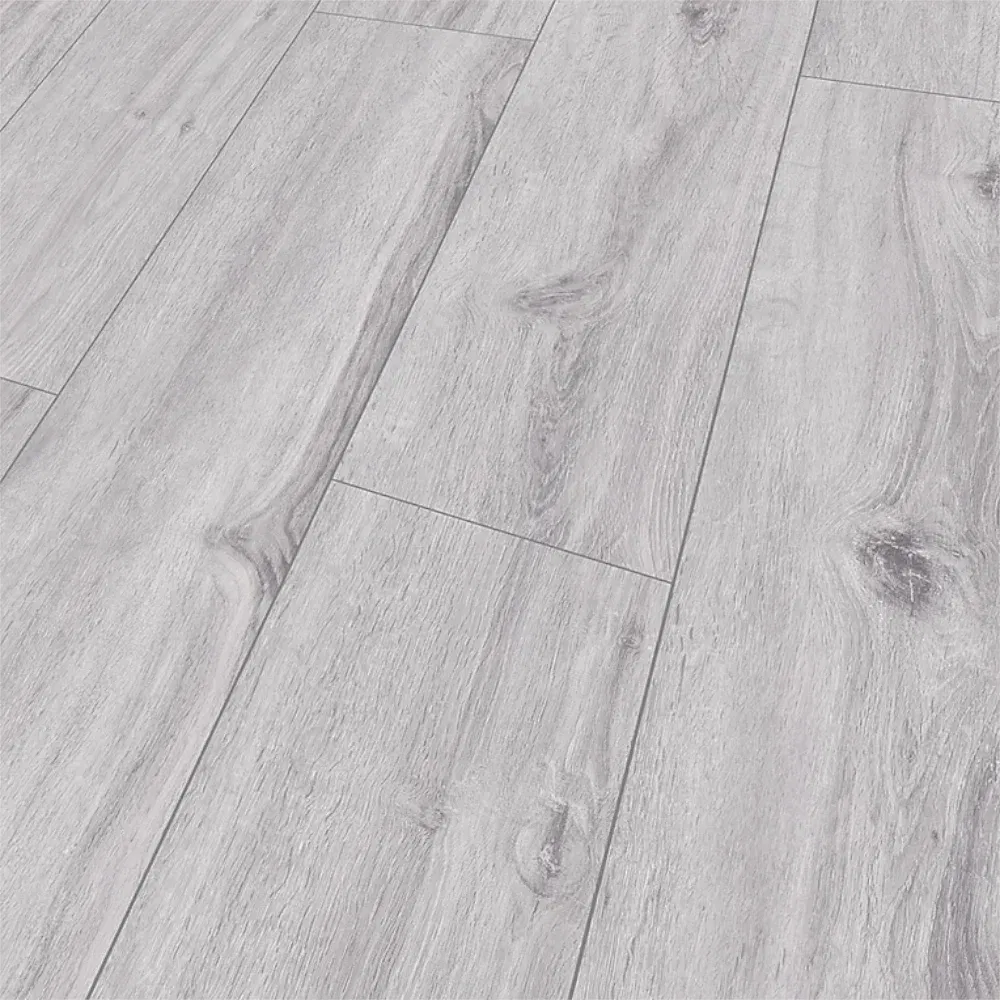 Parchet laminat 8 mm Falquon Wood Arctic Gri Q1026, nuanta deschisa, aspect lucios, gri deschis, clasa de trafic 32, click, 1220 x 193 mm