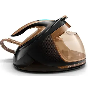 Statie de calcat Philips PerfectCare Elite Plus GC9682/80, 2700 W, Talpa T-ionicGlide, 165 g/min, Jet de abur vertical, Tehnologie OptimalTEMP, Negru/Auriu