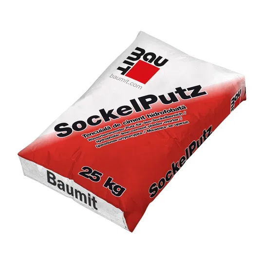 Tencuiala decorativa minerala Baumit SockelPutz, granulatie 2 mm, interior/exterior, alb, 25 kg